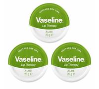 Pack of 3 Vaseline Lip Therapy Aloe Vera 20g Tin | Petroleum Jelly Lip Balm for Dry, Chapped & Cracked Lips | Moisturising Lip Care with Soothing Aloe | Mini Pocket Travel Size