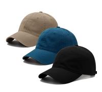 Pack of 3 Washed Plain Vintage Baseball Cap Cotton Adjustable Twill Bulk Low Profile Classic Dad Hat for Men / Women, M/L
