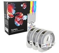 Pack of 3 White Print on Black S0847730 9mm x 3m Compatible Embossing Label Tapes for Dymo 3D Omega and Junior Label Makers