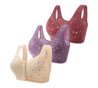 Pack of 3 Women's Bra Without Underwire Push Up Bra Women's Bra Front Closure Bustier with Press Stud Comfortable Sleep Bra Women's Bustier with Floral Print and Lace Details Anti-Sagging Bra