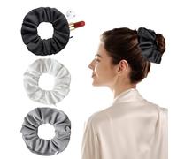 Pack of 3 Women's Hair Bobbles, Money Hide with Zip Pocket, Striped Knit Hair Rings, Travel Gadgets for Women, Can Store Valuables (Black, White, Grey)