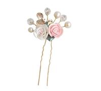 Pack of 3 Women's Wedding Bridal Hair Pins, Women's Hair Accessories, Ceramic Flower, Pearl Hairpin, Bridal Jewellery, Headpiece, U-shaped Hairpin Headpiece for Wedding, Party, Banquet, Gold