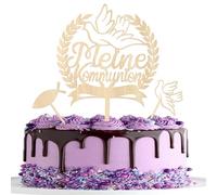 Pack of 3 Wooden My Communion Cake Decoration Peace Dove Cake Topper Fish Cake Decoration for Religious Jesus Communion Theme Baby Shower Children Birthday Party Cake Decorations