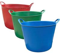 Pack Of 3 x 42L Large Robust Flexi Tub set-Mixed Assorted Colours - Multi Purpose Flexible Rubber Storage Laundry Equestrian Garden Trug Container Buckets