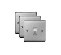 Pack of 3 x BG NBS12 Brushed Steel/Satin Chrome Single Light Switch -10amp 1 or 2 Way