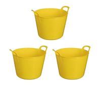 (Pack Of 3) - YELLOW 40L/42L Litre LARGE Robust Polyethylene Flexi Tubs Multipurpose Flexible Rubber Storage Container Bucket, Laundry Basket Ideal For Home & Garden - Made In UK