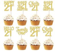 Pack of 30 21st Birthday Cake Decorations Glitter Happy 21st Twenty One Cupcake Toppers Happy Birthday 21 Cake Decoration for Cheers on 21 Years Party Cake Decorations Gold