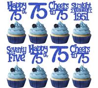 Pack of 30 75th Birthday Cupcake Toppers Straight Outta 1951 Cake Decoration Happy 75th Hello Sventy Five Cake Decoration for Cheers on 75th Birthday Wedding Anniversary Party Cake Decorations Blue
