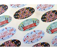 Pack of 30 Alles Gute Zum Geburtstag German Birthday Greeting Stickers, Colourful Oval Self-Stick Labels for Cards, Envelopes, Craft, Decoration