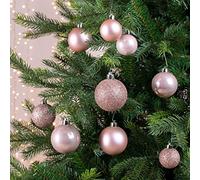 Pack Of 30 Blush Pink Christmas Tree Baubles Rose Gold Shatterproof Tree Decorations Glitter Shiny Mix Ornaments