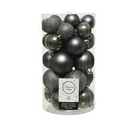 Christmas Baubles Plastic 4 cm - 6 cm Mix 30 Pieces with Glitter Warm Grey