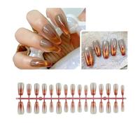 Pack Of 30 Coffin False Nails Long Crystal Press On Eyes Gradient Reusable Stick On Nails For Women Girls