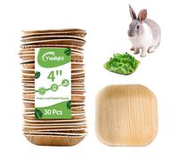 Pack of 30 Disposable Palm Leaf Bowls 4 Inch Bowl for Rabbits, Compostable Like Bamboo Bowls, Disposable Bowl Rabbit Chew Toy for Rabbits, Small Pets (Rectangle)