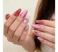 Pack of 30 False Nails Set Multiple Size 3D Flower Design Ice Transparent Gloss False Nails for Parties Natural Look Long Last