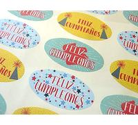 Pack of 30 Feliz Cumpleanos Spanish Espanol Birthday Greeting Stickers, Colorful Oval Self-Stick Labels for Cards, Envelopes, Craft, Decoration