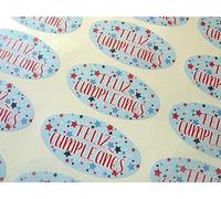 Pack of 30 Feliz Cumpleanos Spanish Espanol Birthday Greeting Stickers, Colorful Oval Self-Stick Labels for Cards, Envelopes, Craft, Decoration