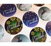 Pack of 30 Feliz Navidad Spanish Espanol Christmas Greeting Stickers, Colourful Self-Stick Labels for Cards, Envelopes, Craft, Decoration