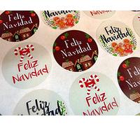 Pack of 30 Feliz Navidad Spanish Espanol Christmas Greeting Stickers, Colourful Self-Stick Labels for Cards, Envelopes, Craft, Decoration