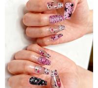 Pack of 30 Glossy Pearls False Nails for Elegant Occasions Featuring Star and Zebras Motifs in Modern Design Star Zebras Nails