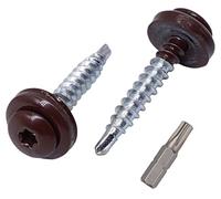 (Pack of 30 pcs) Metal Roofing Torx Screws, 4.8 x 35 mm Painted Self-Drilling Screws With EPDM Washers, Sheet Metal Screw (30, Chocolate Brown RAL 8017)