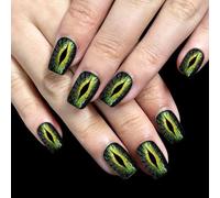 Pack of 30 press on the nails with devil eyes and shimmering design short light shiny square shape fake nails for women short length