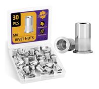 Pack of 30 Rivet Nuts M8, A2 V2A Stainless Steel Blind Rivet Nuts, Round Flat Head Rivet Nuts with Thread, Rivet Nuts Stainless Steel for Metal Plates Pipes etc.
