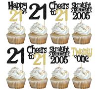 Pack of 30 Straight Outta 2005 Birthday Cake Decorations, Happy 21st Hello Twenty One Cupcake Toppers for Cheers on 21st Birthday Wedding Anniversary Party Cake Decorations Black Gold