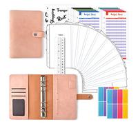 Pack of 30 TOYESS Leather Budget Binder with 12 Zipped Pockets, 12 Budget Sheets, 2 Stickers for Budget Planner, Pink