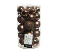 Pack Of 30 Walnut Brown Christmas Baubles Shatterproof Tree Ornaments Glitter Shiny Matt
