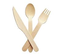 Pack of 300 - 16cm Disposable Biodegradable Wooden Cutlery Set by Cathys Candy Cart, Eco Friendly, Buffets Party, Home and Kitchen. (100 Forks, 100 Spoons, 100 Knives ), Brown (WCS300)