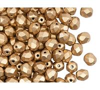 Pack of 300 Czech Faceted Glass Beads Fire-Polished Round 6 mm Pale Gold Matte Aztec Gold