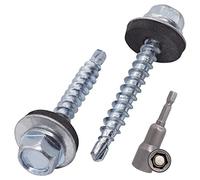 (Pack of 300 pcs) Zinc Plated Steel 4.8 x 35 mm Self-Drilling Screws With EPDM Washers, Hex Washer Head, Sheet Metal Screw, Roofing Self Tapping (300, 4.8 x 35 mm)