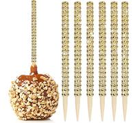 Pack of 32 Bamboo Sticks for Candied Apples, Caramel Apple Sticks Made of Wood with Rhinestones, Fruit Treats Pop Dec Bar for Dessert Table Tea Party Birthday Wedding Buffet (Gold)