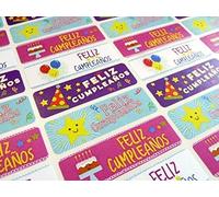 Pack of 32 Feliz Cumpleanos Spanish Birthday Greeting Stickers, Colourful Self-Stick Labels for Cards, Envelopes, Craft, Decoration