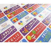 Pack of 32 Feliz Cumpleanos Spanish Birthday Greeting Stickers, Colourful Self-Stick Labels for Cards, Envelopes, Craft, Decoration