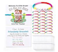 Pack of 32 Welcome Classroom Bead Bracelets, Back to School Friendship Bracelets with Greeting Cards and Gift Bags, Student Party Favors, First Day of School Gifts from Teachers, Family (#Fifth)
