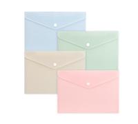 Pack of 36 A5 Soft Touch Plastic Document Wallets with Button Closure - Assorted Light Pastel Colours, 240 x 170mm, 0.23mm Thickness