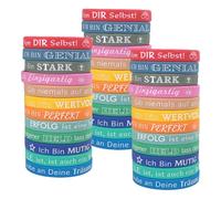 Pack of 36 Children's Motivational Bracelets in German, Silicone Bracelet Children with Inspirational Sayings, Motivational Bracelets as a Courage Gift for School, Children's Birthday, Farewell and