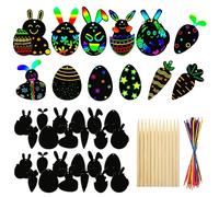 Pack of 36 Easter Scratch Pictures, Easter Decoration for Crafts, Easter Rabbit Carrot Egg Easter Eggs Chicks and Flowers Craft Set, Scratch Pictures Children, for Easter Pendant Decoration DIY Crafts