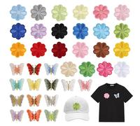 Pack of 36 iron-on patches, embroidered patches for children, iron-on patches, flowers, butterfly, iron-on patches for textiles, iron-on patches for jeans, jackets, hats