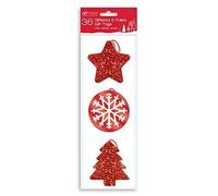 Pack Of 36 Luxury Glitter Foiled Christmas Gift Tags & Metallic Thread - Red