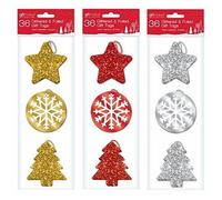 Pack Of 36 Luxury Glitter Foiled Christmas Gift Tags & Metallic Thread - Silver