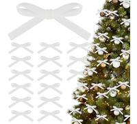 Pack of 36 Small Velvet Christmas Bows, Vintage Ribbon Bows Rustic Mini Velvet Bow Christmas Swag Twist Tie Gift Bow for Xmas Baubles Holiday Decor Tabletop Xmas Tree (White)