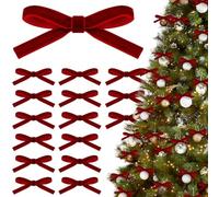 Pack of 36 Small Velvet Christmas Bows, Vintage Ribbon Bows Rustic Mini Velvet Bow Christmas Swag Twist Tie Gift Bow for Xmas Baubles Holiday Decor Tabletop Xmas Tree (Red)