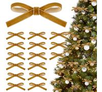 Pack of 36 Small Velvet Christmas Bows, Vintage Ribbon Bows Rustic Mini Velvet Bow Christmas Swag Twist Tie Gift Bow for Xmas Baubles Holiday Decor Tabletop Xmas Tree (Khaki)