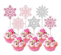 Pack of 36 Snowflake Cupcake Toppers Glitter Winter Snowflake Cake Decoration Winter Frost Cake Decoration for Baby Shower Children Birthday Party Cake Decorations Silver Pink