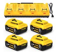 Pack of 4 5.0 A Replacement for Dewalt Battery 18 V and 1 x 4 Port Charger 10.8-20 V DCB104 Charger