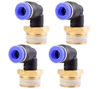 Pack of 4 6 mm 3/8 inch PT Pneumatic 90° Angle Plug Fittings with Male Thread Pneumatic Quick Couplings for Plug-In Hoses Push-in Compressed Air Connection