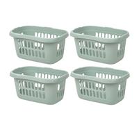 [Pack Of 4] - 60L Litre Large High Grade Plastic Hipster Style Laundry Basket Washing Clothes Linen Storage Basket Bin Laundry Hamper Toys Organiser For Bathroom Laundry Room - (Silver Sage)