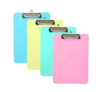 Pack of 4 A4 Assorted Pastel Coloured Plastic Clipboards with Metal Clip and Round Corner